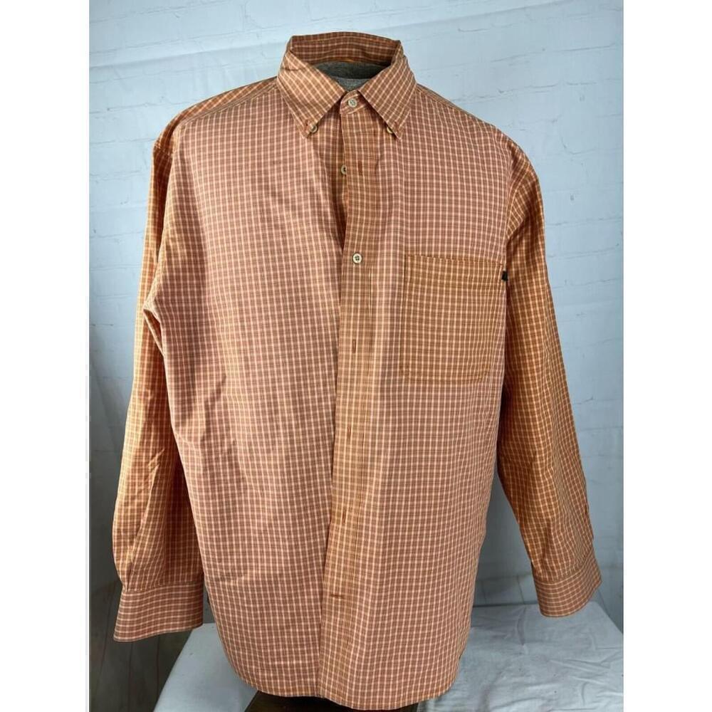 Timberland Mens XL Button Up Dress Shirt Orange Plaid Casual Long Sleeve EUC - Picture 1 of 4